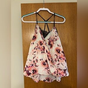 Floral Pink and Black Women's Top